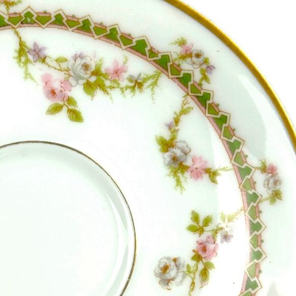 Antique Haviland Limoges Schleiger 883 Tea Saucer ONLY Pink Green Floral Garland - Picture 4 of 6